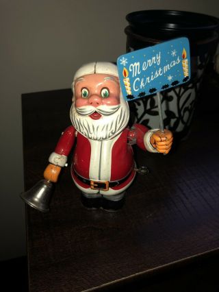 Vintage Wind Up Santa Tin T.  N.  Made In Japan Rare