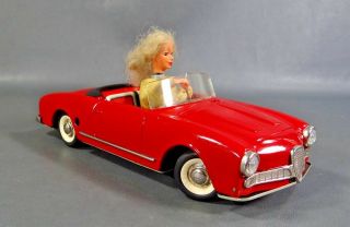 Vintage German Schuco 5735 Texi Red Alfa Romeo Wind - Up Tin Toy Car Lady Driver
