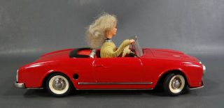 Vintage German SCHUCO 5735 TEXI Red Alfa Romeo Wind - Up Tin Toy Car Lady Driver 6