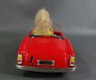 Vintage German SCHUCO 5735 TEXI Red Alfa Romeo Wind - Up Tin Toy Car Lady Driver 8