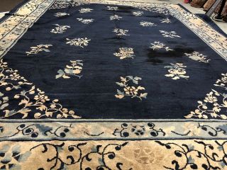 Auth: 19th C Antique Peking Chinese Rug Shabby Chic Denim Blue Beauty 9x12 NR 5