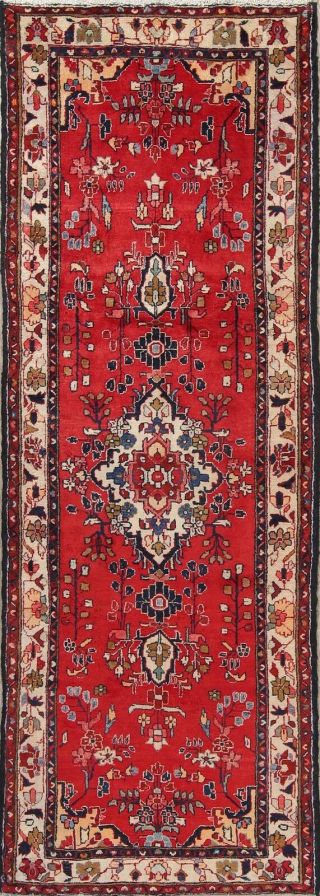 Hamadan Persian Runner Wool Rug Vintage Floral 3x10 Hand - Knotted Oriental Carpet