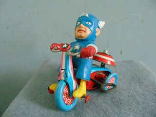 Vintage Captain America Tricycle By Marx Marvel Wind Up Tin Toy