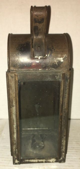 Antique Candle Lantern 19th Century Tin 3 Glass Window Aafa Primitive