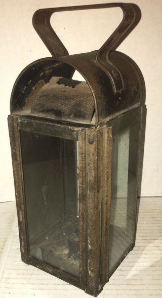 Antique Candle Lantern 19th Century Tin 3 Glass Window AAFA Primitive 2