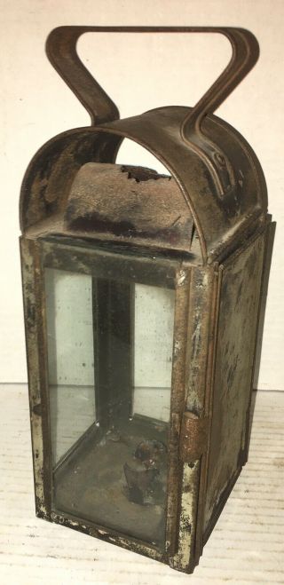 Antique Candle Lantern 19th Century Tin 3 Glass Window AAFA Primitive 4
