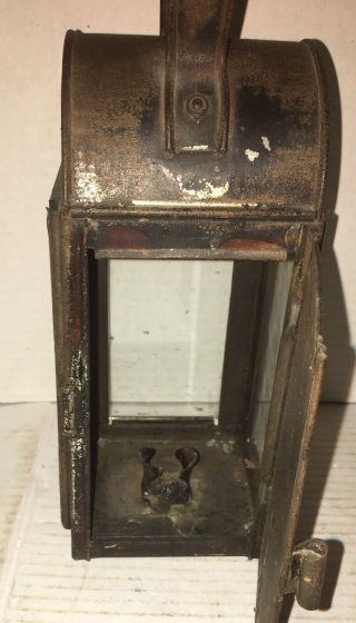 Antique Candle Lantern 19th Century Tin 3 Glass Window AAFA Primitive 5