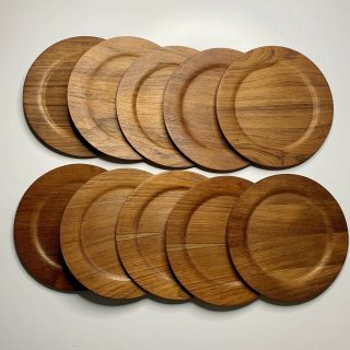 Digsmed Denmark Teak Wood Plates X 10 Mcm Modernist 10 7/8” Vintage Charger