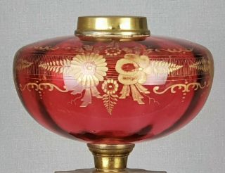 Victorian Cranberry Cut Glass Kerosene Paraffin Duplex Oil Lamp Font Fount A/f