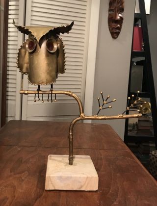 Vintage Brass Owl On Branch Sculpture Mid Century Modern Unsigned Curtis Jere