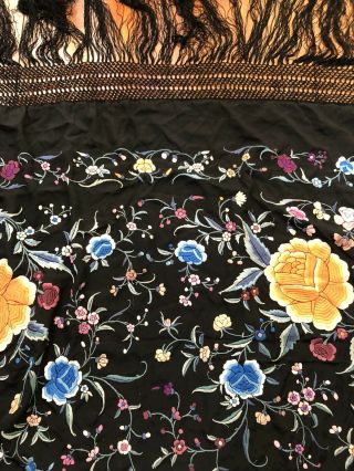 Huge Antique Chinese Canton Embroidered Silk Piano Shawl 4