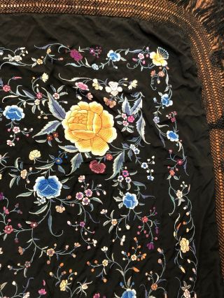 Huge Antique Chinese Canton Embroidered Silk Piano Shawl 5