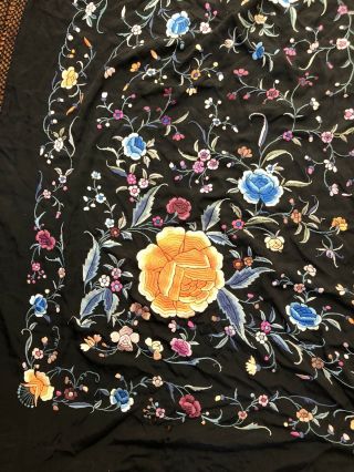 Huge Antique Chinese Canton Embroidered Silk Piano Shawl 8