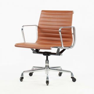 Eames Herman Miller Low Aluminum Group Executive Desk Chairs Cognac Leather 2010 3