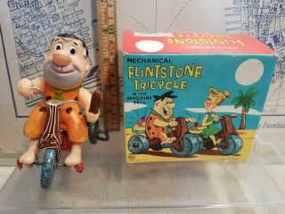 Vintage Marx Fred Flintstone Tricycle Tin and Celluloid Wind Up Toy Box 11