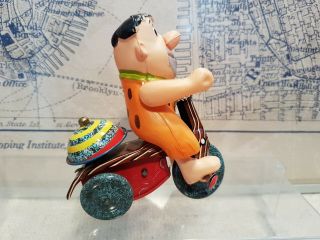 Vintage Marx Fred Flintstone Tricycle Tin and Celluloid Wind Up Toy Box 6