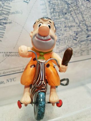 Vintage Marx Fred Flintstone Tricycle Tin and Celluloid Wind Up Toy Box 7