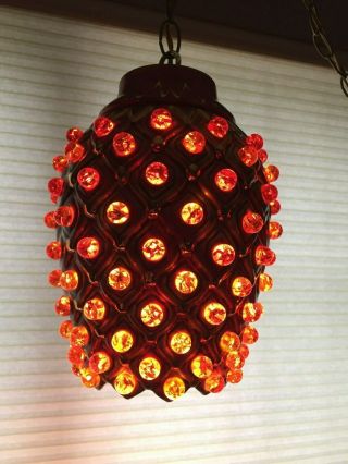 Vintage Mid Century Modern Flame Redish Orange Ceramic Swag Lamp