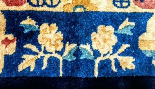 Antique Chinese Peking Rug Lustrous Wool Buddhist Motif 4x6 Blue 5