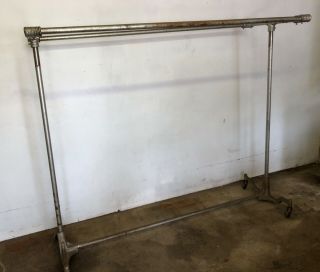 Antique Double Garment Clothing Display Rack Cast Iron Base Industrial 8