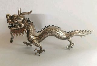 Oriental Silver Dragon Statue