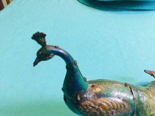 Rare Vintage Wind Up PAO - PAO Germany Walking Peacock Litho Tin Toy 3