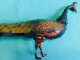 Rare Vintage Wind Up PAO - PAO Germany Walking Peacock Litho Tin Toy 5