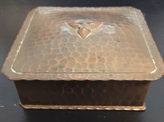 Antique Signed Roycroft Small Hammered Copper Box - 7