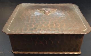 Antique Signed Roycroft Small Hammered Copper Box - 8