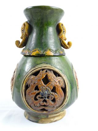 Tang Dynasty Style Sancai Glaze Pierced Vase With Internal Holder