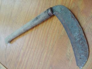 very old chinese sickle HAY KNIFE FARM STRAW CUTTER hand carved handle blade 3