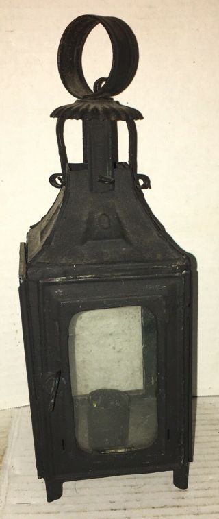 Antique Candle Lantern 19th Century Tin 4 Glass Window Aafa Primitive