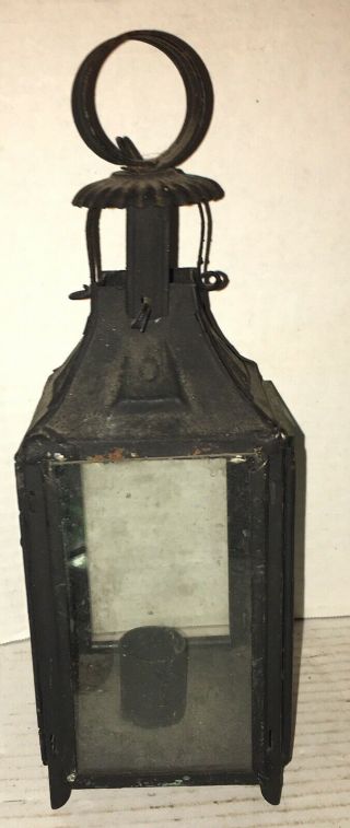 Antique Candle Lantern 19th Century Tin 4 Glass Window AAFA Primitive 2