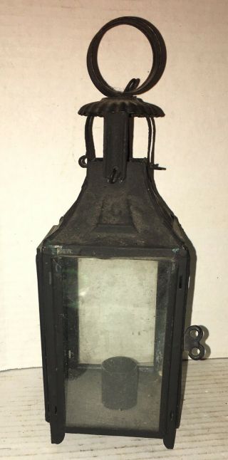 Antique Candle Lantern 19th Century Tin 4 Glass Window AAFA Primitive 4