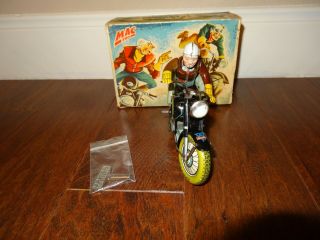 Arnold Mac 700 Tin Wind Up Motorcycle Toy Us Zone Germany W/box & Key.  Work