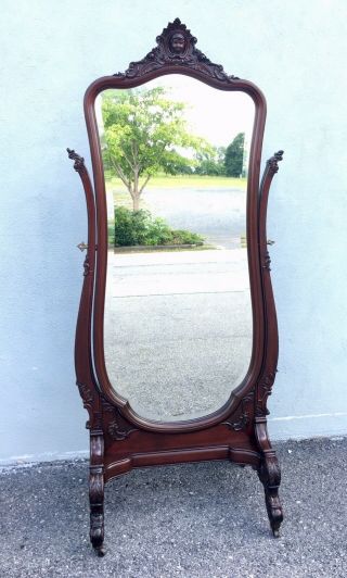 R J Horner Victorian Carved Cheval Mirror.  Mahogany Circa 1890s. 2