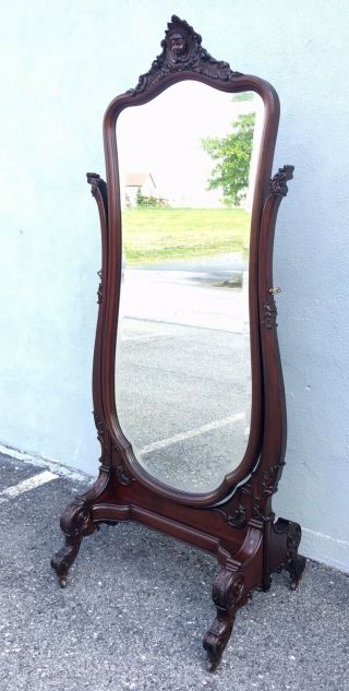 R J Horner Victorian Carved Cheval Mirror.  Mahogany Circa 1890s. 3