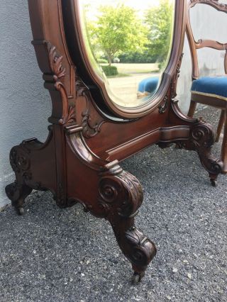 R J Horner Victorian Carved Cheval Mirror.  Mahogany Circa 1890s. 5