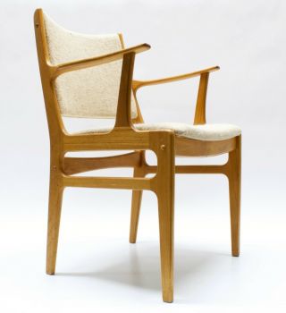Mid Century Danish Modern D Scan Solid Teak Arm Chair Upholstery