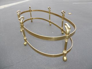 Vintage French Provincial Brass & Swan Oval Cocktail Coffee Table Beveled Glass 12