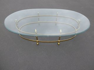 Vintage French Provincial Brass & Swan Oval Cocktail Coffee Table Beveled Glass 3