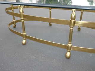 Vintage French Provincial Brass & Swan Oval Cocktail Coffee Table Beveled Glass 6
