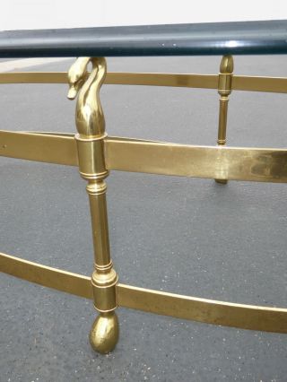 Vintage French Provincial Brass & Swan Oval Cocktail Coffee Table Beveled Glass 8