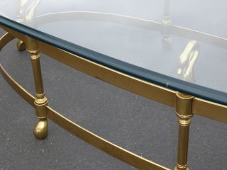 Vintage French Provincial Brass & Swan Oval Cocktail Coffee Table Beveled Glass 9