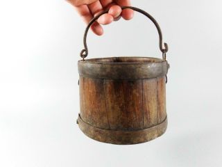 Small 4 3/4 " 19th Century Country Wooden Bucket / Firkin
