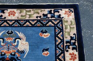 Cir 1940 ' s ANTIQUE ART DECO STORK DESIGN CHINESE RUG 4.  7x6.  7 SOFT WOOL VEGY DYE 6