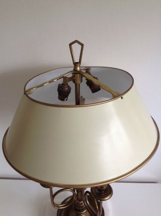 Antique Vintage French Bouillotte 3 Arm Brass Lamp Cream Tole Shade Unpolished 3