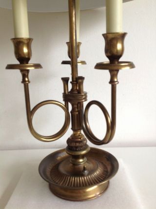 Antique Vintage French Bouillotte 3 Arm Brass Lamp Cream Tole Shade Unpolished 4