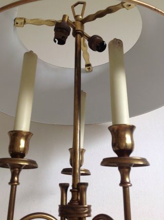 Antique Vintage French Bouillotte 3 Arm Brass Lamp Cream Tole Shade Unpolished 5