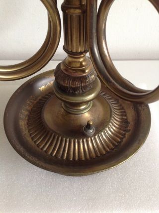 Antique Vintage French Bouillotte 3 Arm Brass Lamp Cream Tole Shade Unpolished 8